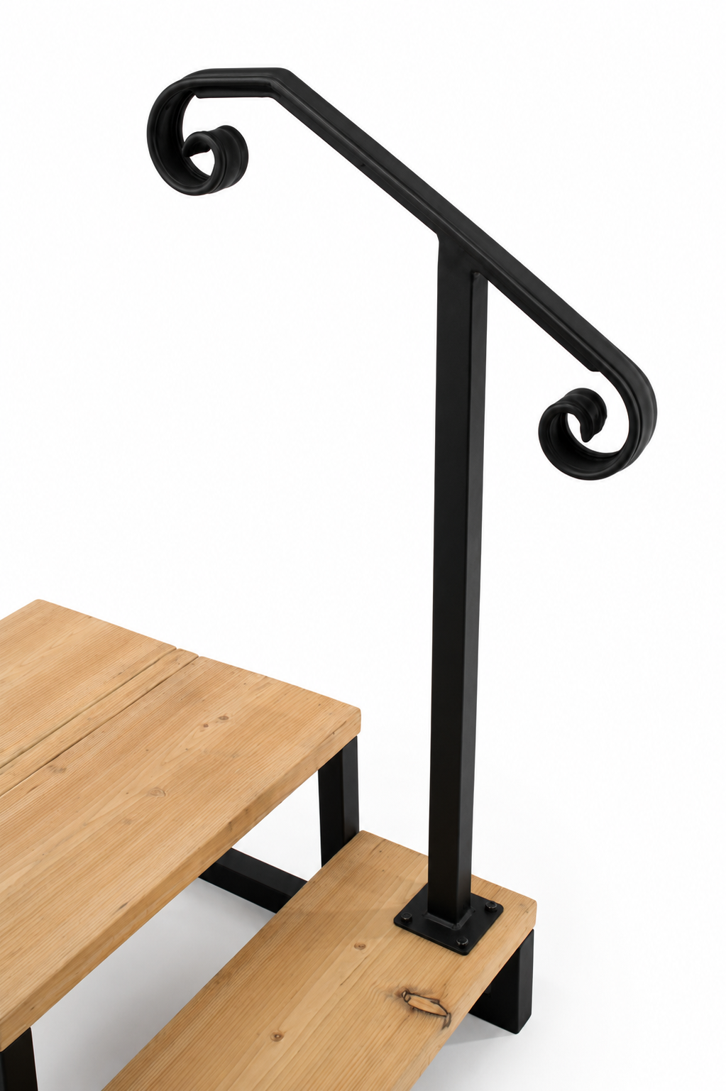 Metal Handrail Big Volute Single Post Flat Black 1 or 2 Step