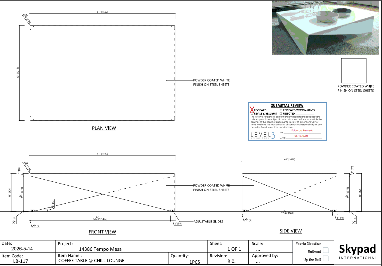 Level 3 Design Group, Inc., 1/8 Sheet Metal Coffe Table, White