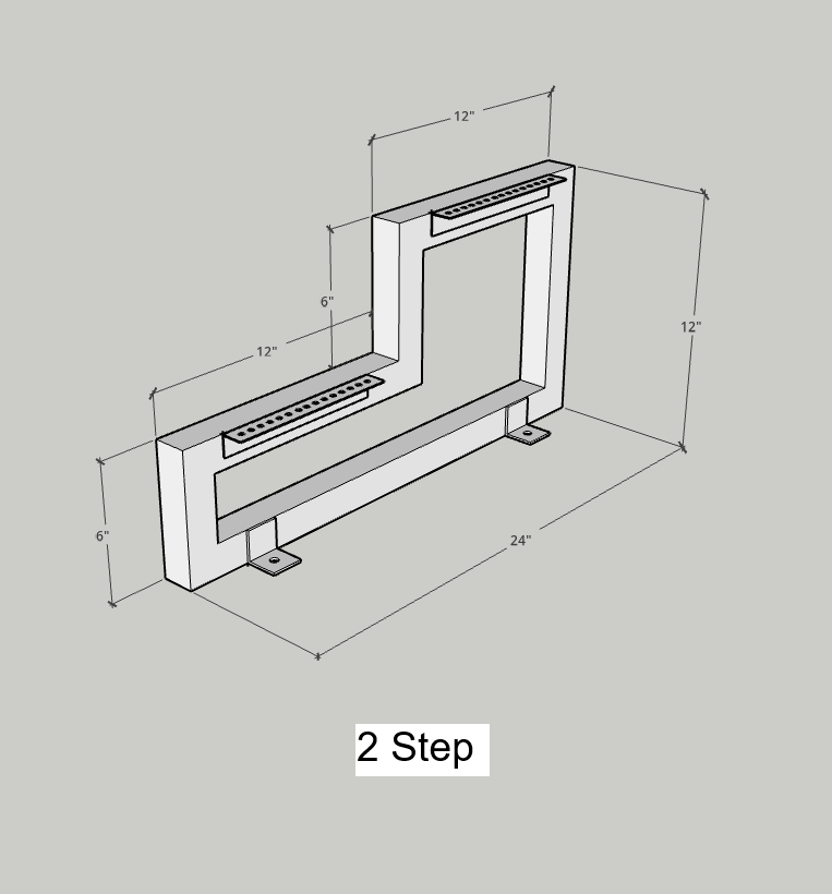 Metal Staircase Frame 1.5x1.5 with Landing Flat Black, Sold Individually