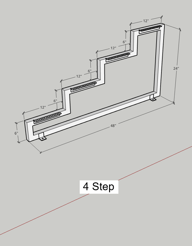 Metal Staircase Frame 1.5x1.5 with Landing Flat Black, Sold Individually