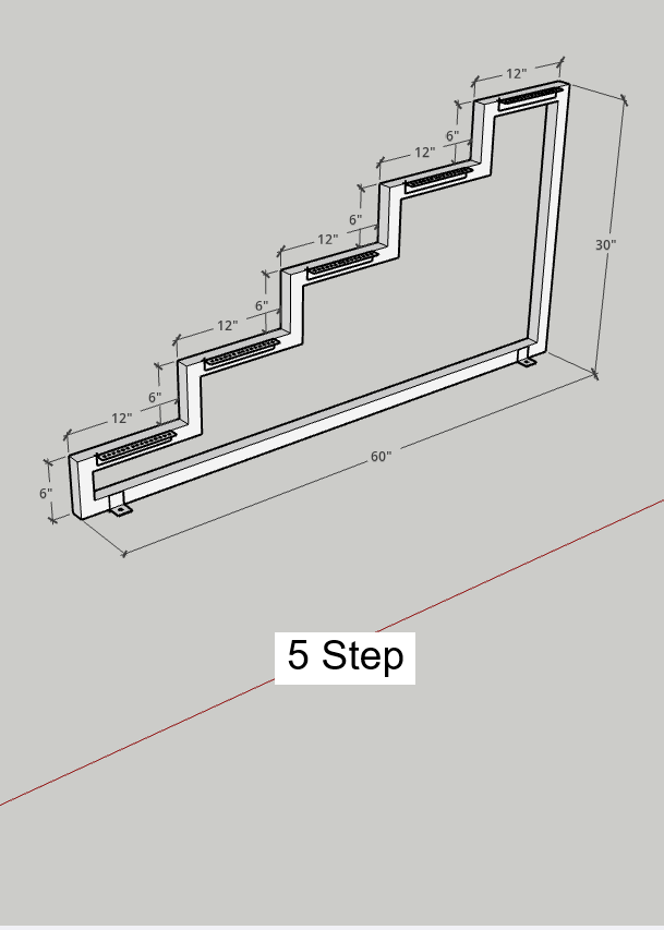 Metal Staircase Frame 1.5x1.5 with Landing Flat Black, Sold Individually