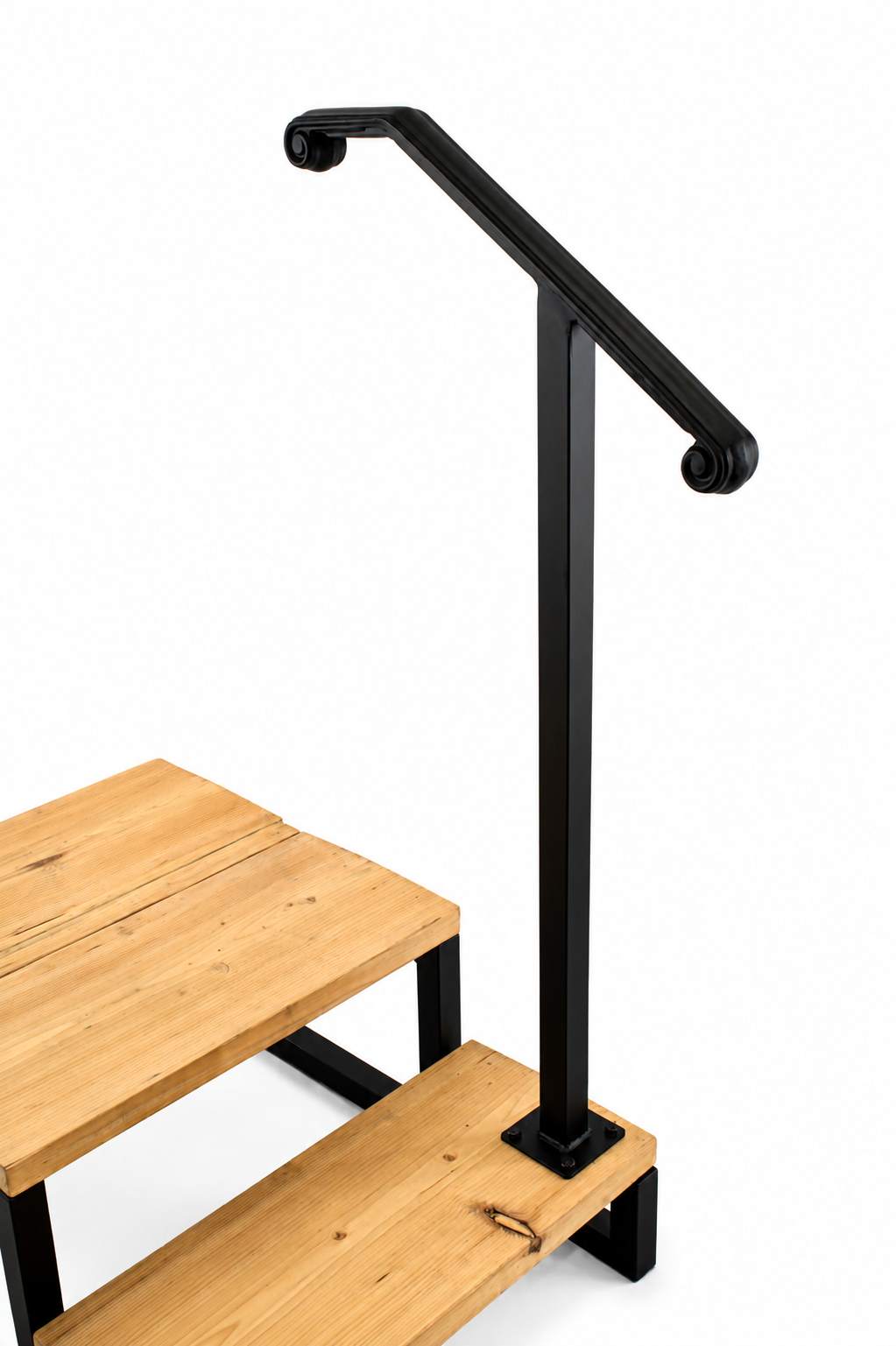 Metal Handrail Volute Single Post Flat Black 1 or 2 Step