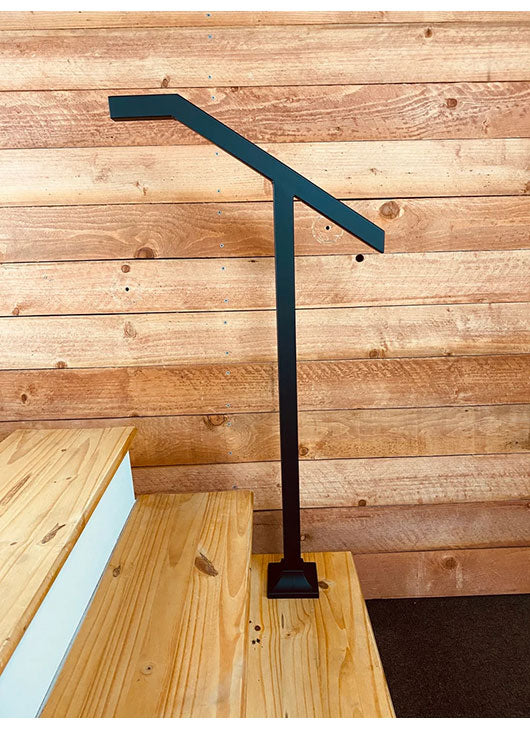 1.5x1.5 Single Post, 1 or 2 step, Metal Handrails, Flat Black
