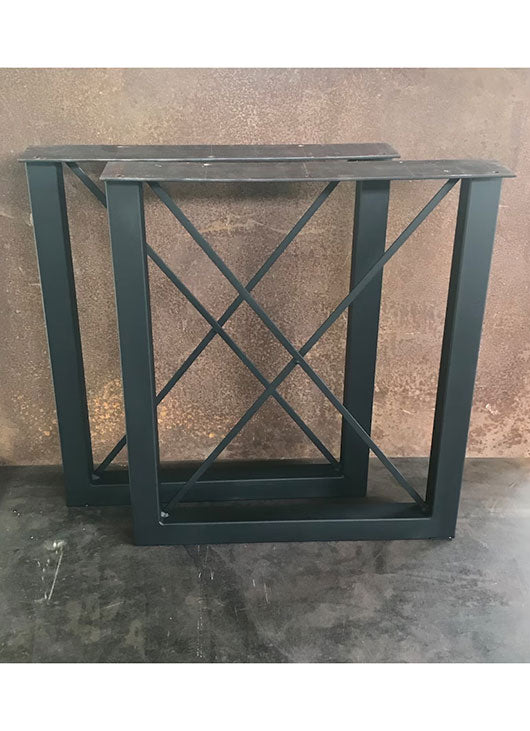 Metal Table Legs, 2x2 U w/ X, Flat Black (Set of 2)