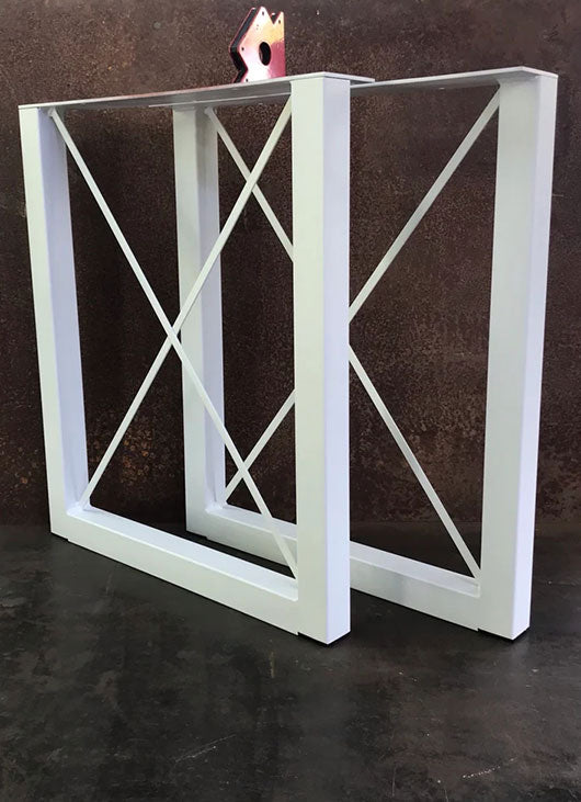 Metal Table Legs, 2x2 U w/ X, Flat White (Set of 2)