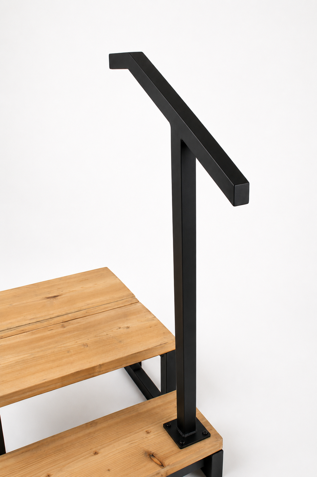 1.5x1.5 Single Post, 1 or 2 step, Metal Handrails, Flat Black