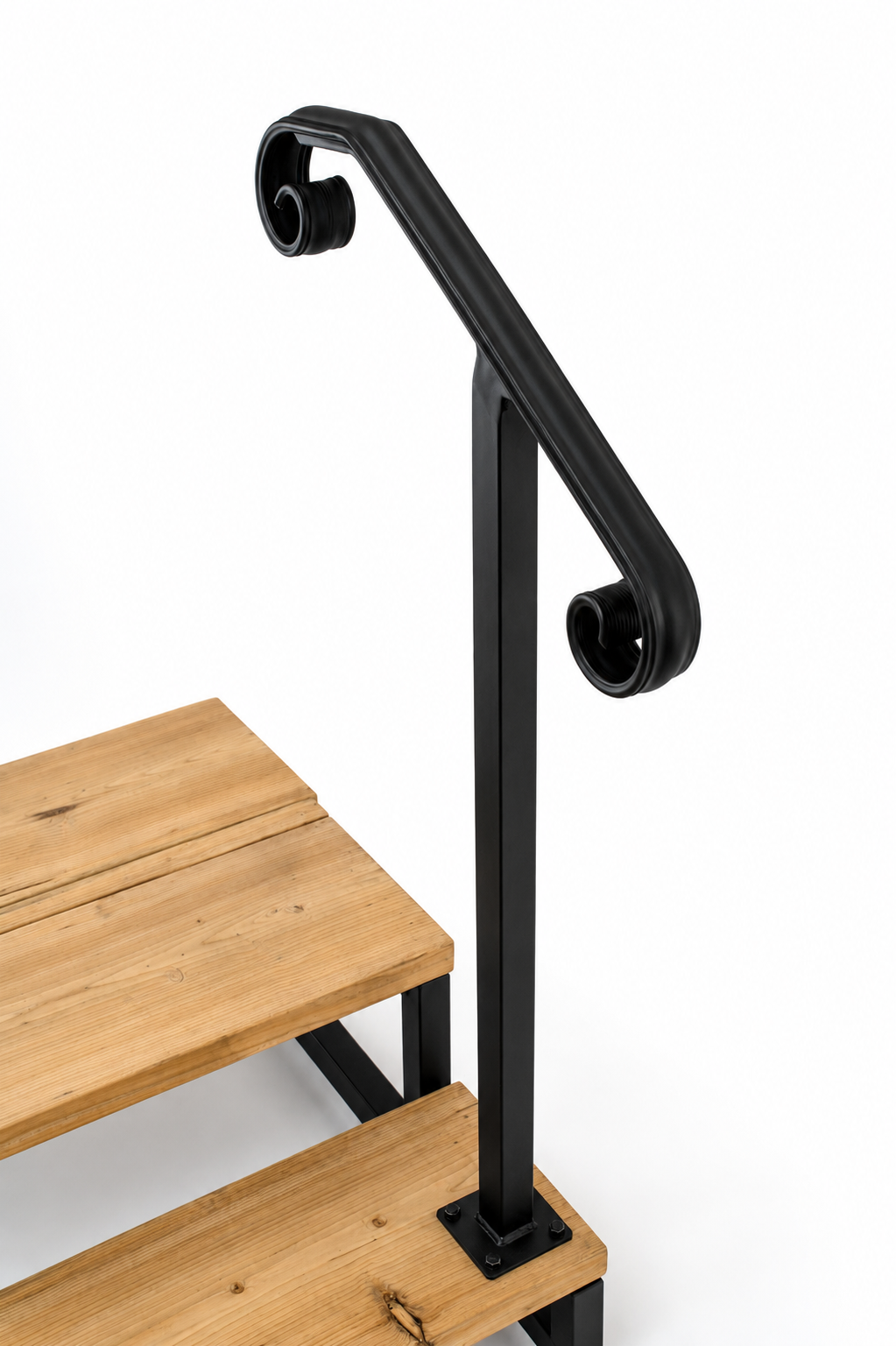 Metal Handrail Big Volute Single Post Flat Black 1 or 2 Step