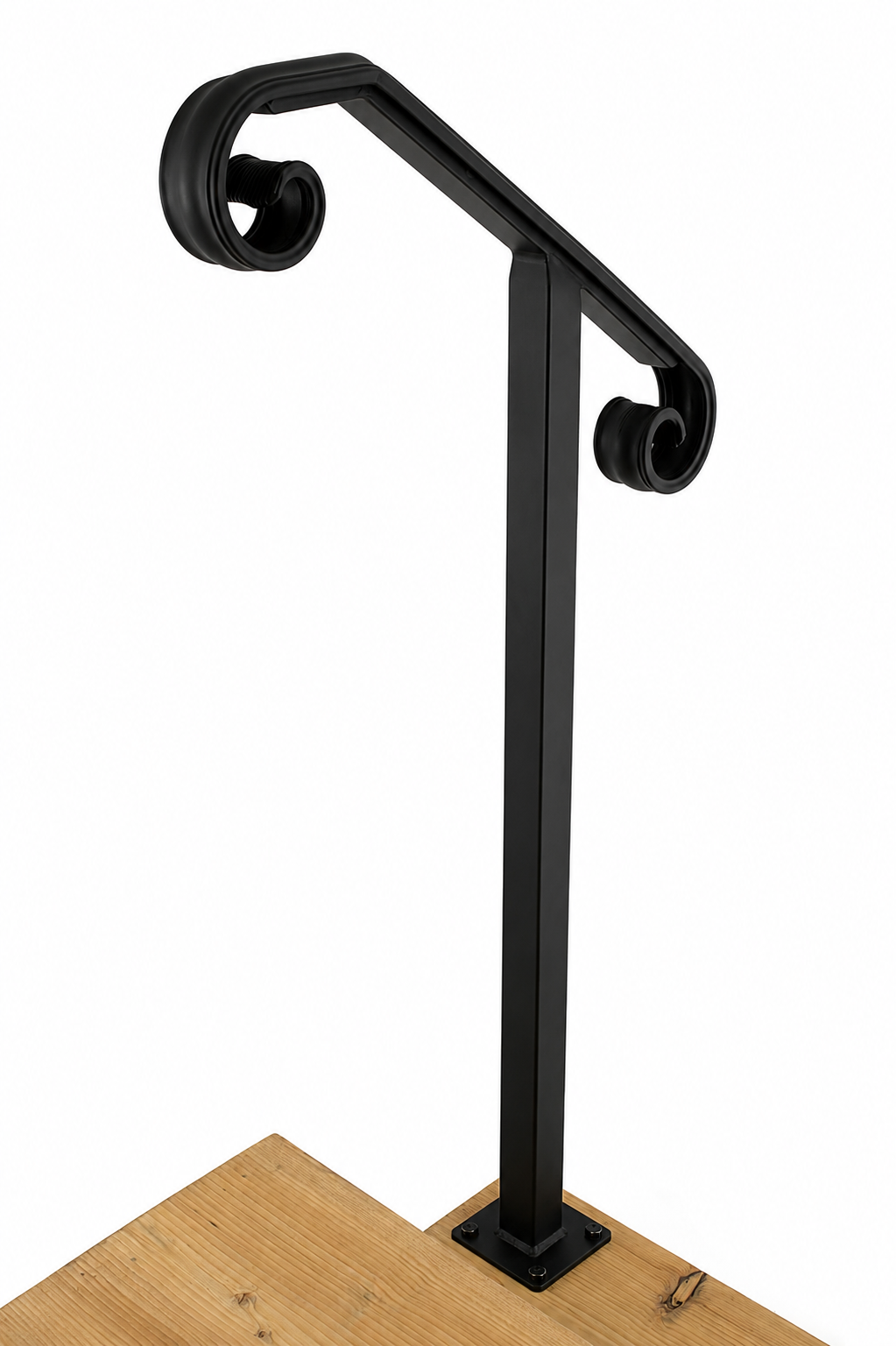 Metal Handrail Big Volute Single Post Flat Black 1 or 2 Step