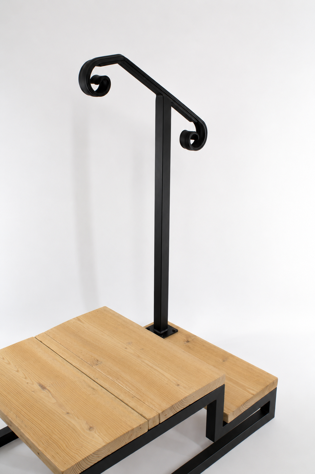 Metal Handrail Big Volute Single Post Flat Black 1 or 2 Step