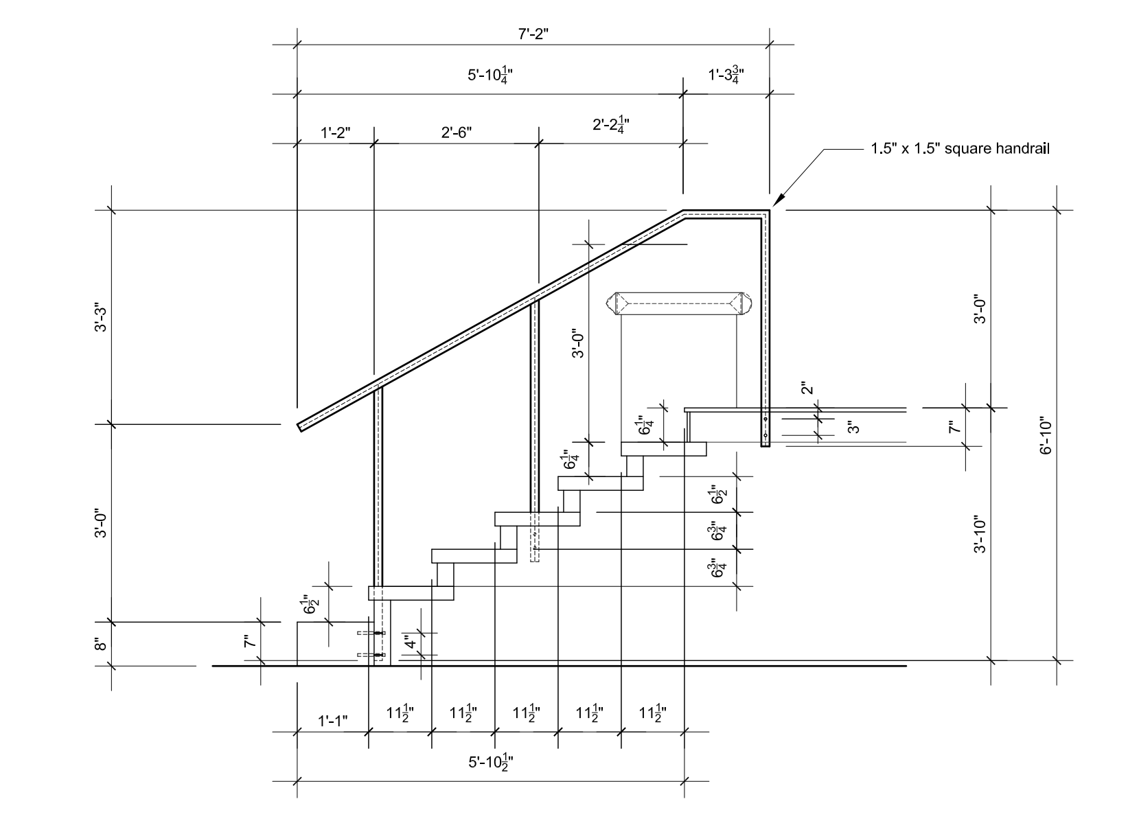 Peter Bohan, Metal Handrail 1.5x1.5 with Post Flat Black