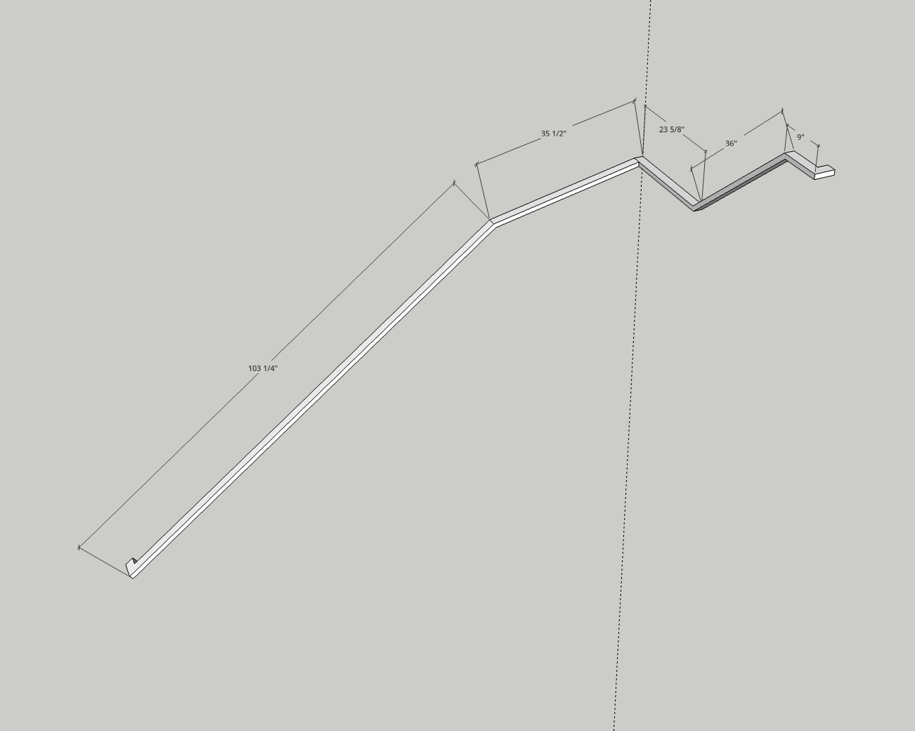 3D rendering of a Metal Handrail with wall return, dimensions displayed for design reference.