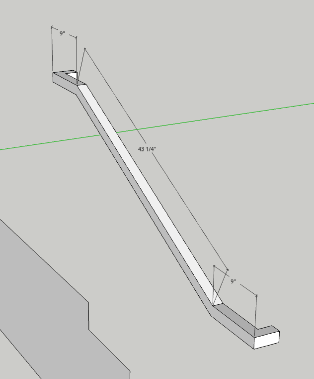 lklucas, Metal Handrail 1.5x1.5 w/ Wall Return, Flat Black
