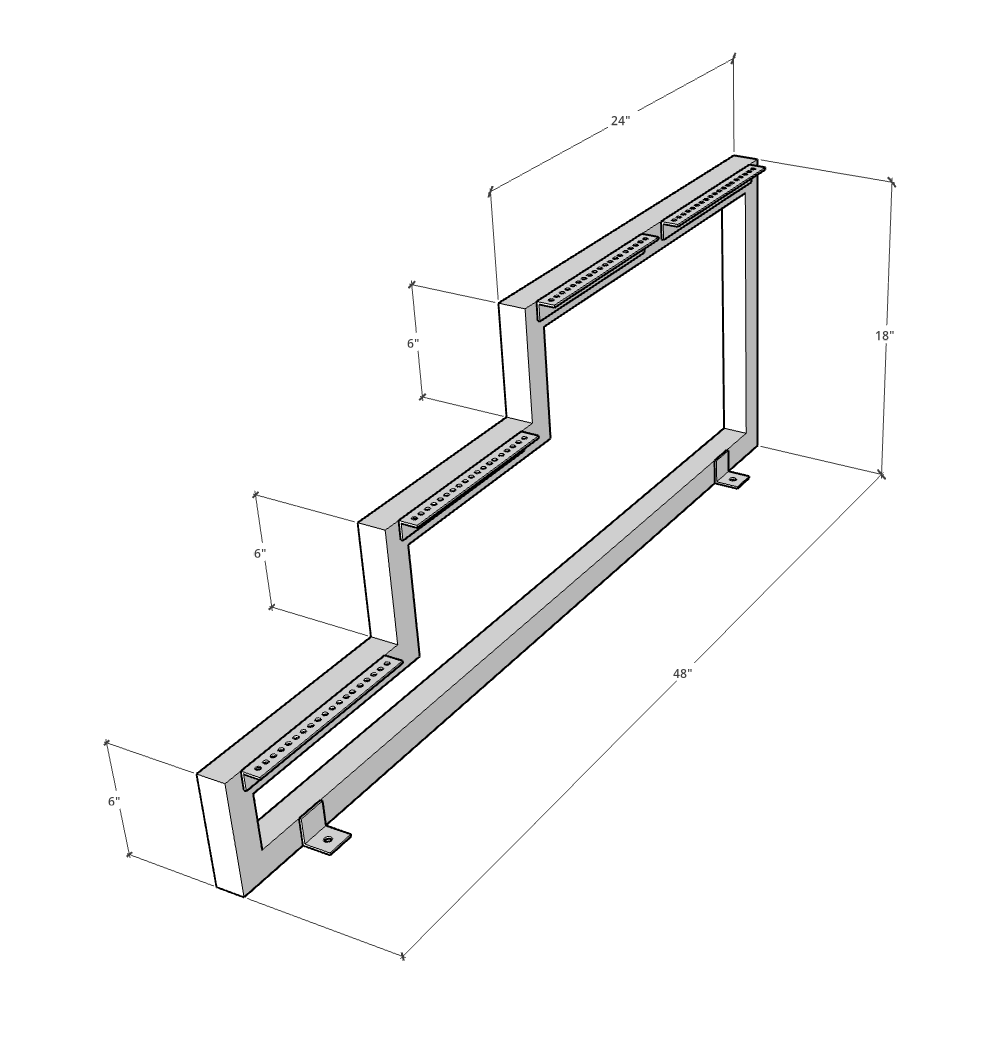 Metal Staircase Frame 1.5x1.5 with Landing Flat Black, Sold Individually