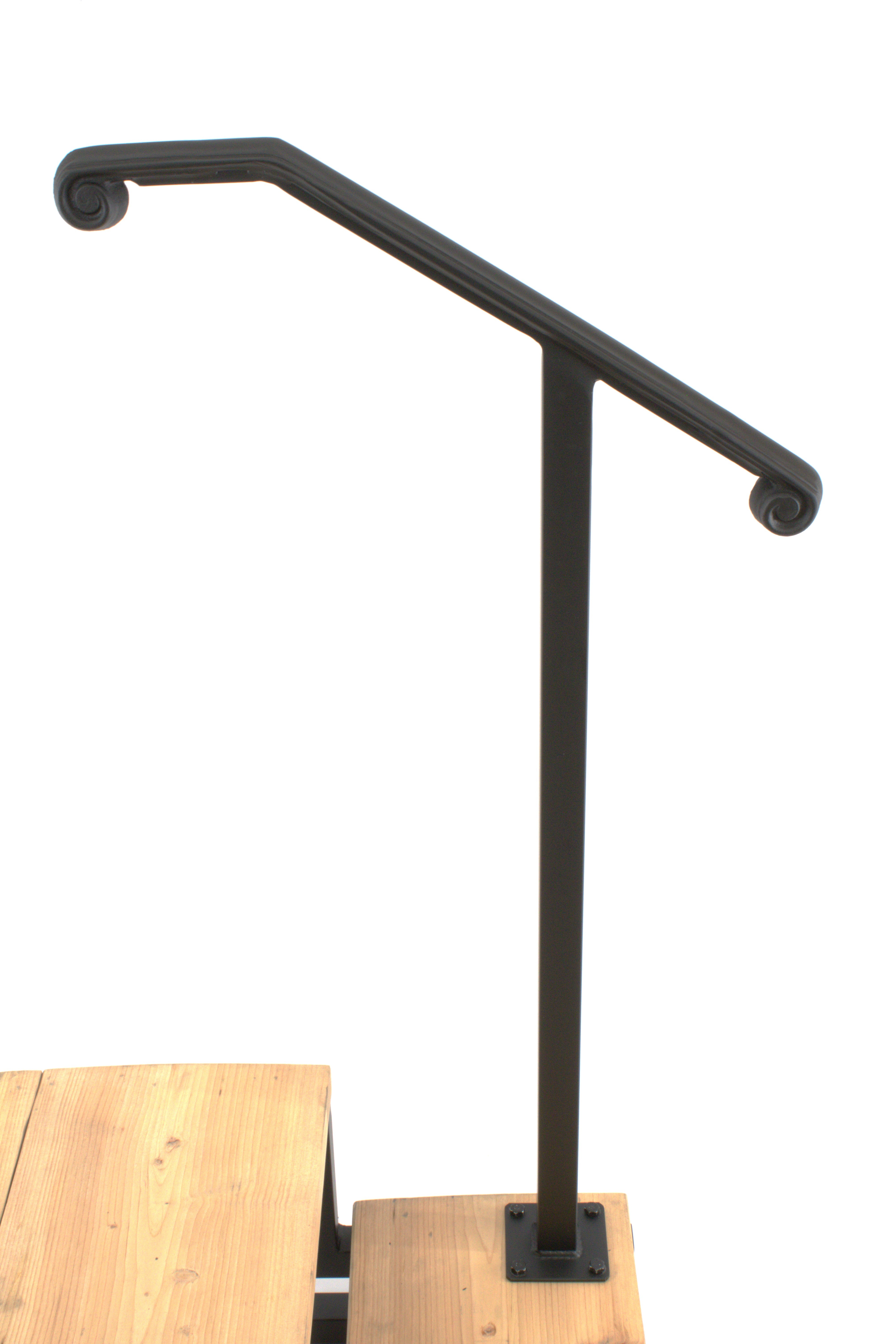 Metal Handrail Volute Single Post Flat Black 1 or 2 Step
