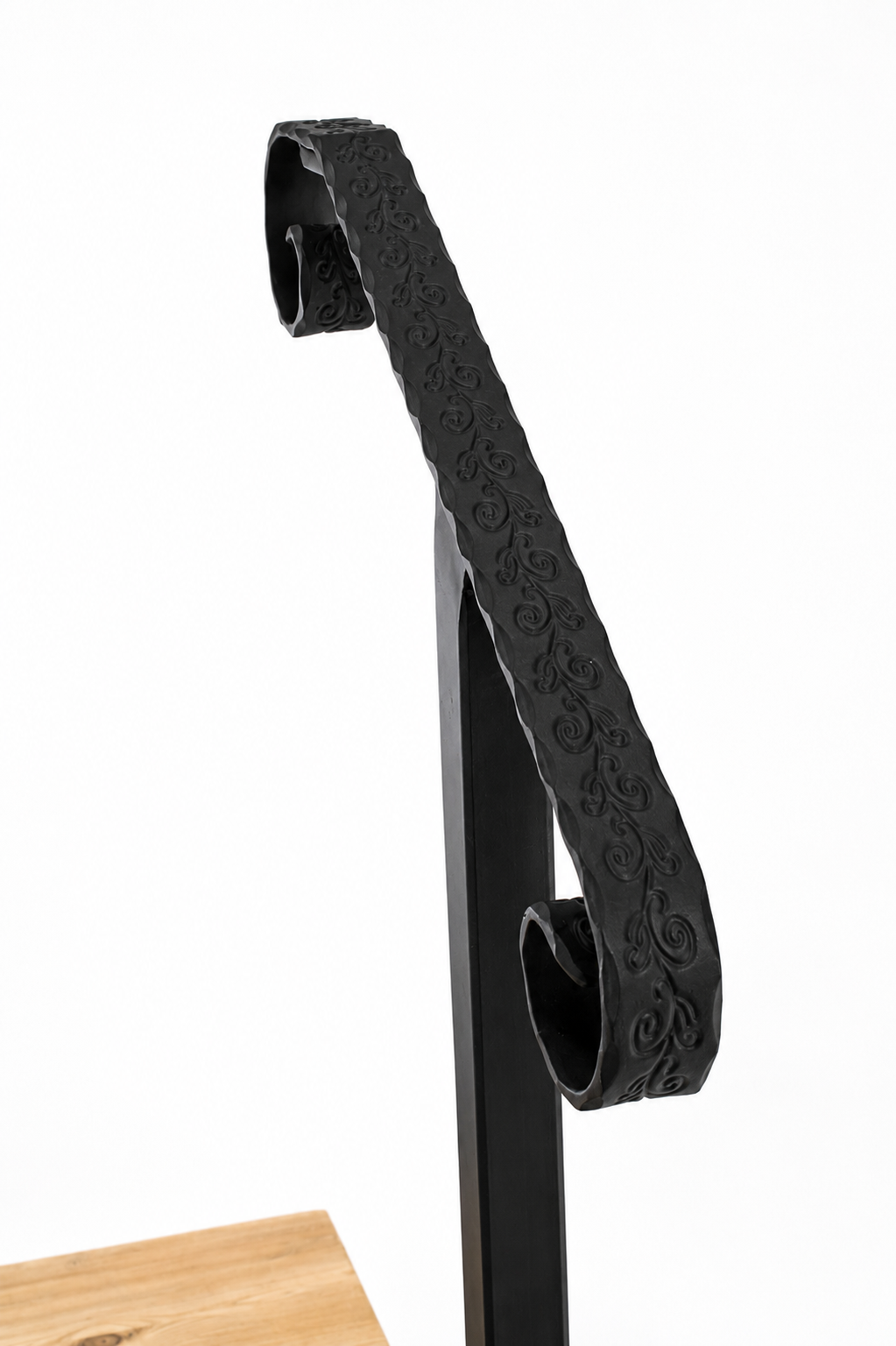 Metal Handrail Hammered/Engraved Volute Single Post Flat Black 1 or 2 Step