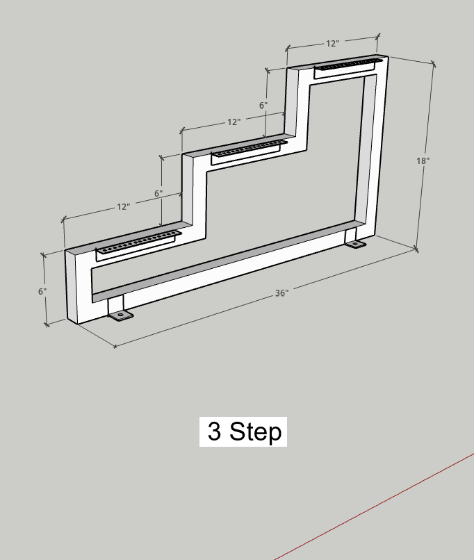 Metal Staircase Frame 1.5x1.5 with Landing Flat Black, Sold Individually