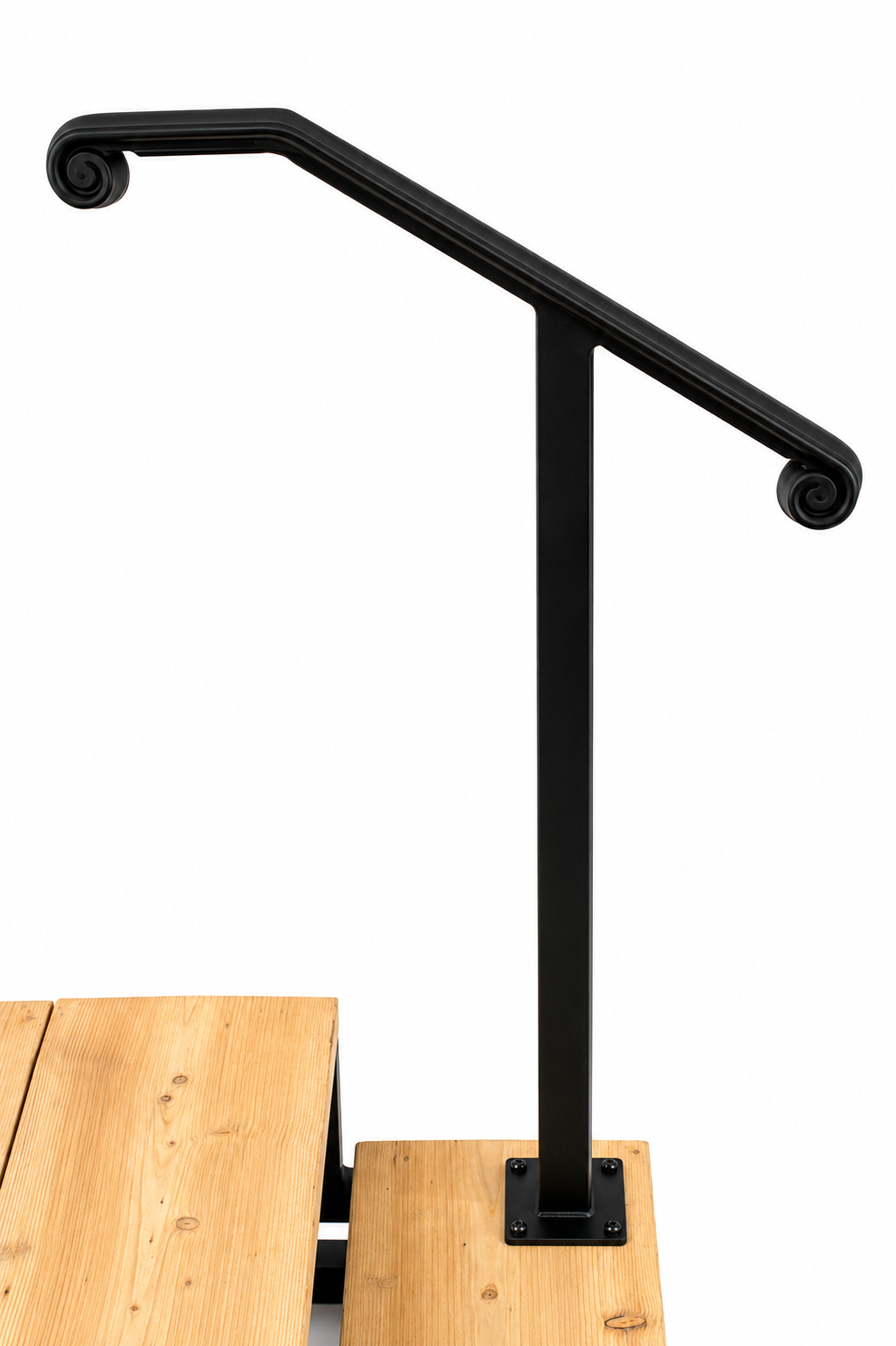 Metal Handrail Volute Single Post Flat Black 1 or 2 Step