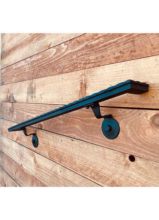 Metal Handrails, 1.5" Hammered/Engraved, Flat Black, with Wall Return