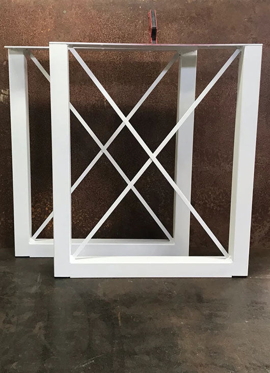 Metal Table Legs, 2x2 U w/ X, Flat White (Set of 2)